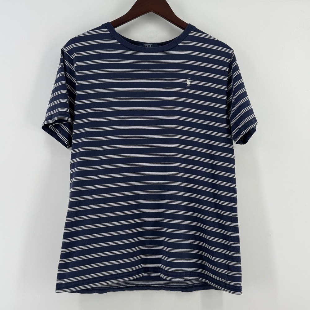 Polo Ralph Lauren Kids XL 18-20 Navy Blue White Striped Cotton T-Shirt Pony Logo